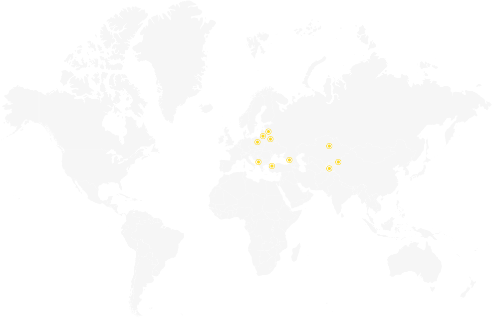 World map showing yellow dots marking various countries